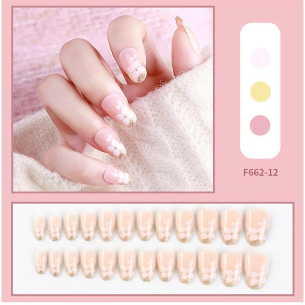 Floral And Gold Press On Nail Set of 24